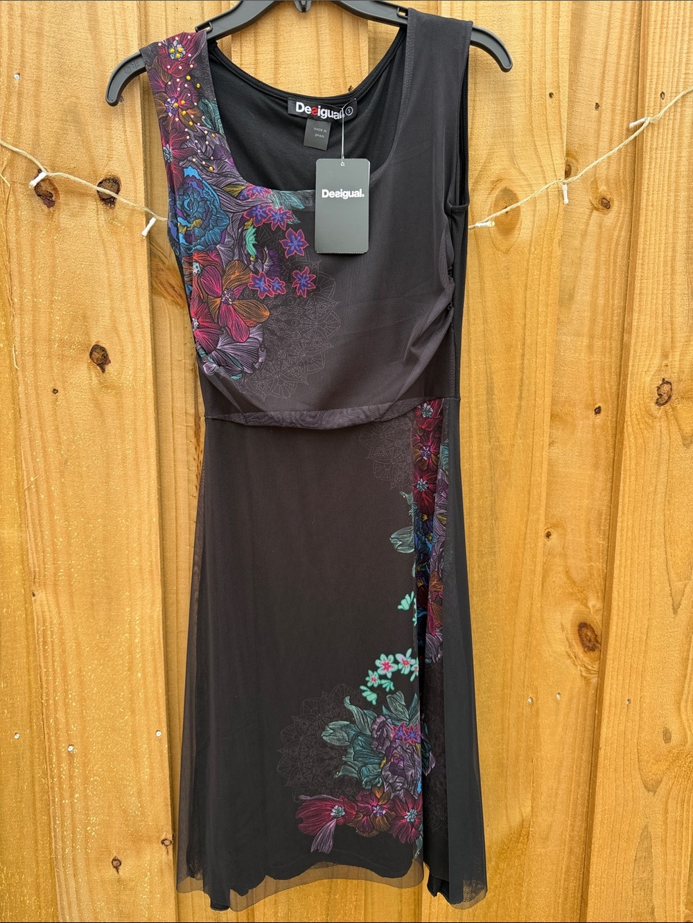 Desigual Black Dress with Multicolor Floral Panels